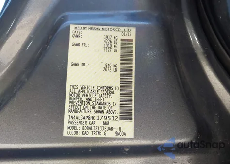 2017 Nissan Altima 2.5 Sv from USA, damaged, VIN 1N4AL3AP8HC179512